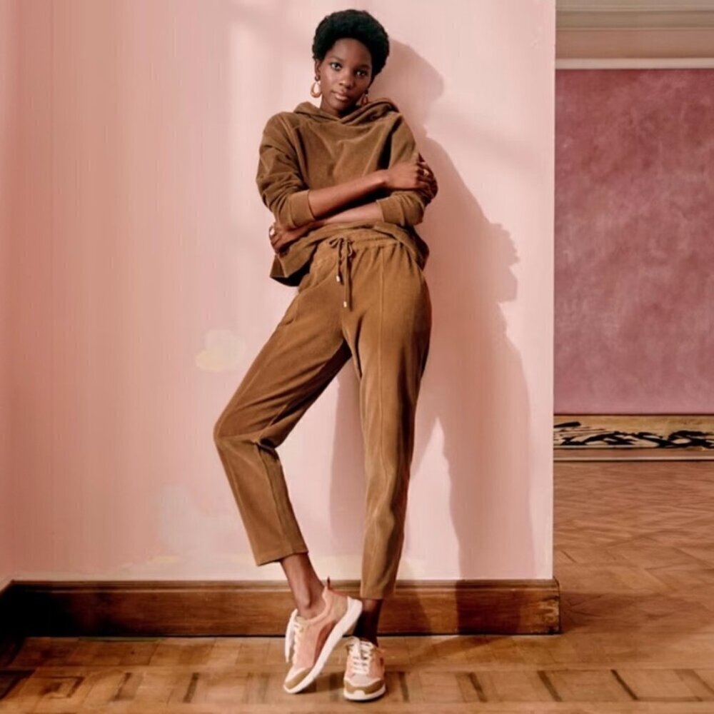 Sezane Sarah Cotton Cord Jogger Sweatpants In Camel XS​​​​​​​